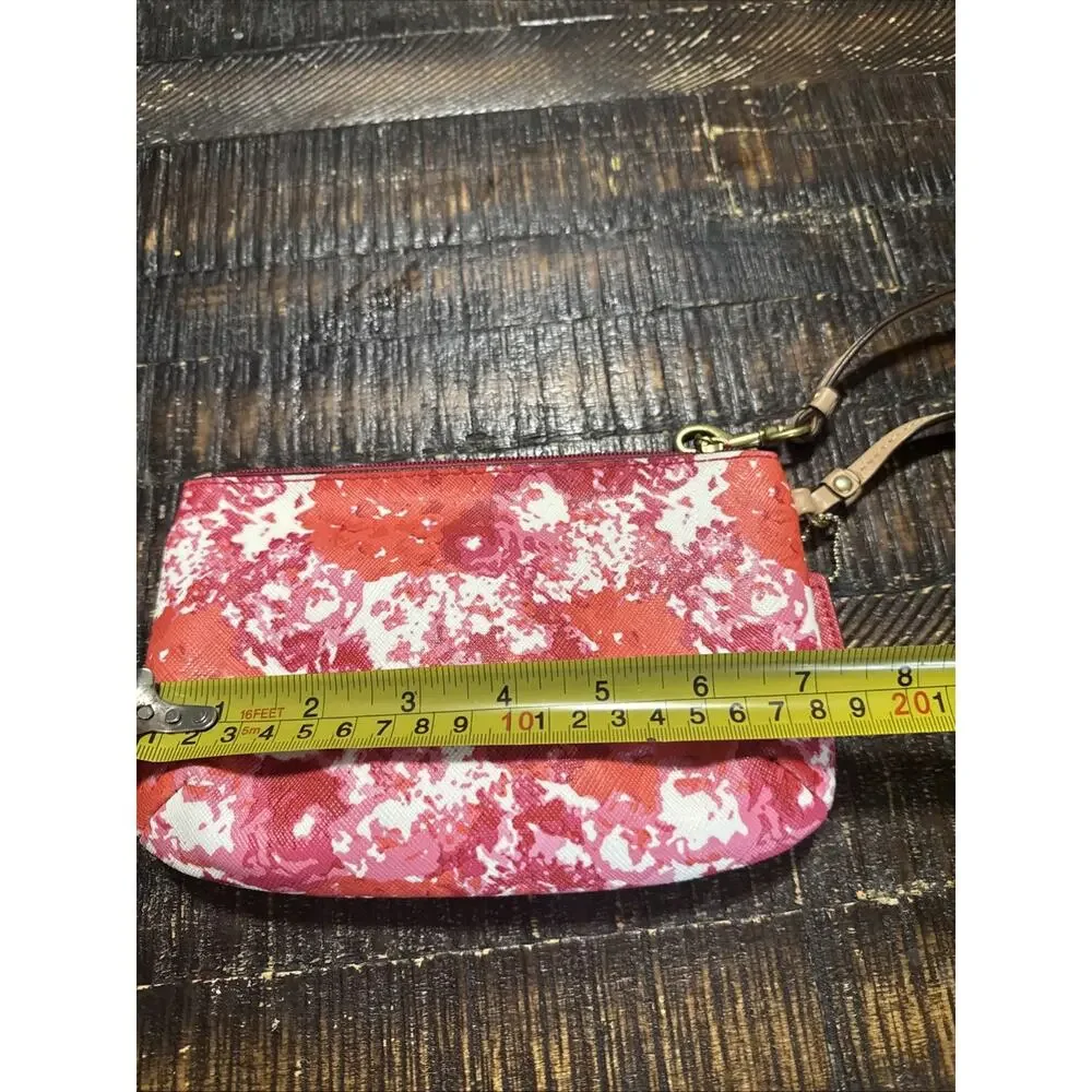 Coach Floral Paint Abstract Wristlet Wallet Purse, White, Pink, Red